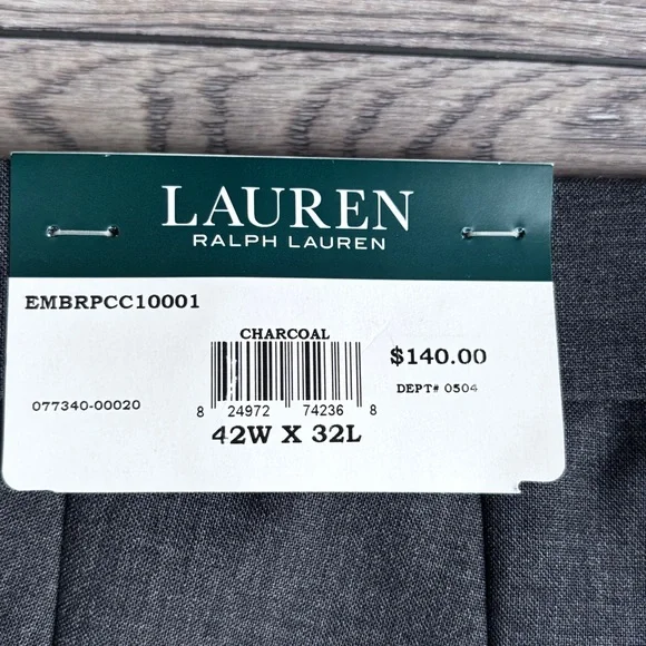 NWT Lauren Ralph Lauren Total Comfort Charcoal Gray Wool Dress Pants 42 X 32 - Picture 10 of 10